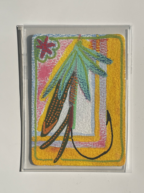 Sunset - abstract fly fishing lure - “let em’ fly” series aceo art card