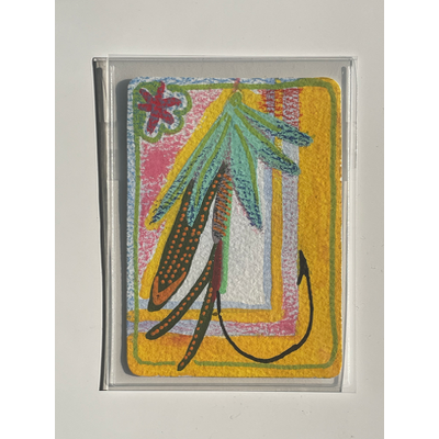 Sunset - abstract fly fishing lure - “let em’ fly” series aceo art card thumbnail 1