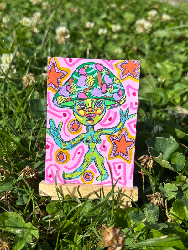 Trippy Dancing Mushroom 2/3 aceo art card