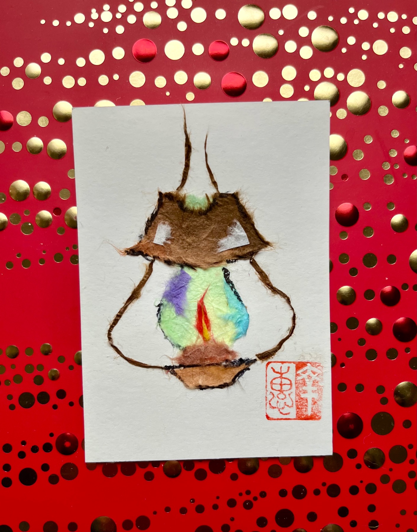 Japanese Washi art - Old lamp aceo art card