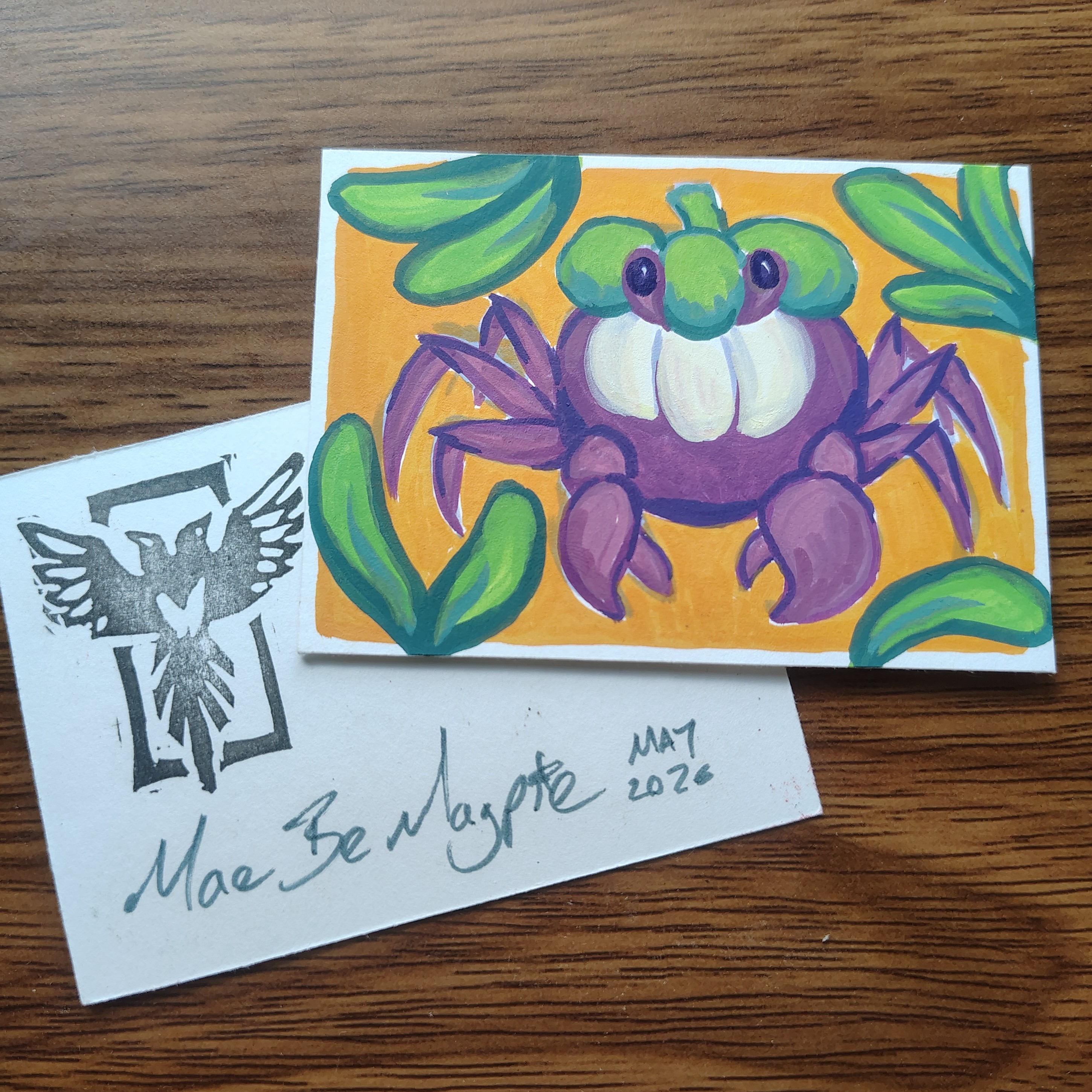Mangosteen Crab (fruit crab series, part 2 of 4) aceo art card thumbnail 2