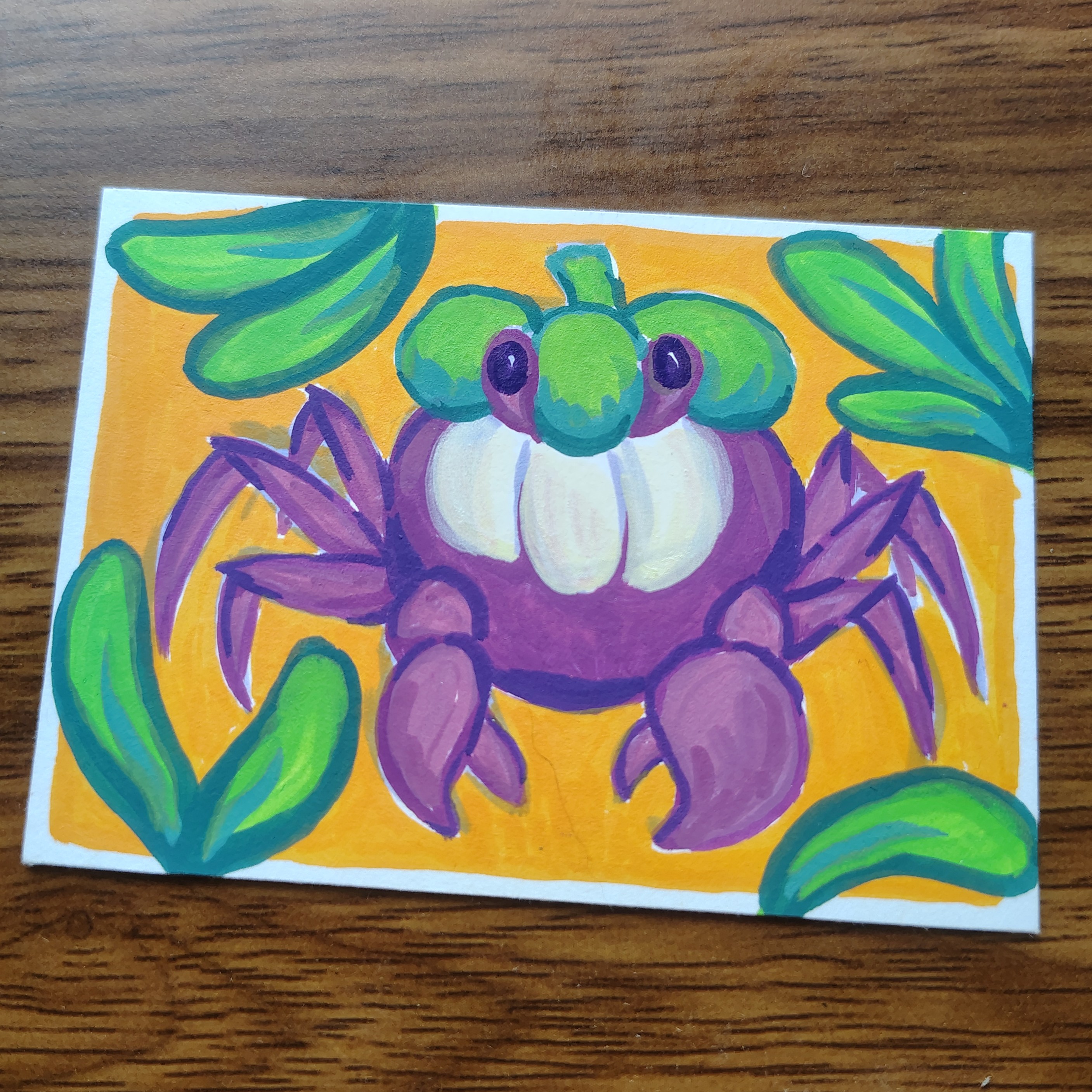 Mangosteen Crab (fruit crab series, part 2 of 4) aceo art card