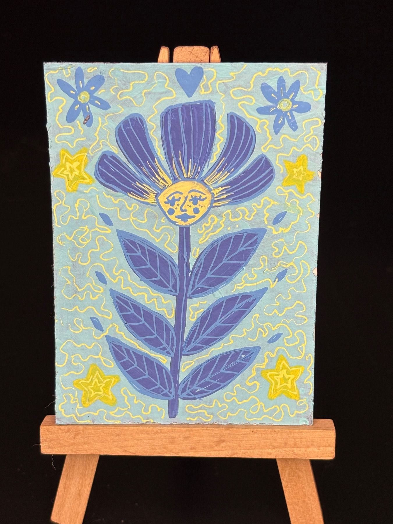 Blue flower aceo art card