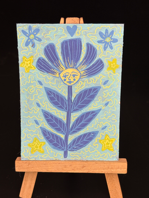 Blue flower aceo art card thumbnail 1