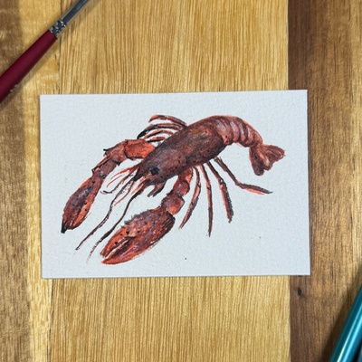 ACEO Watercolor Crawfish, seafood, Louisiana, 3.5x2.5in, watercolor, By Lark Watercolor and Art aceo art card thumbnail 3