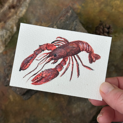 ACEO Watercolor Crawfish, seafood, Louisiana, 3.5x2.5in, watercolor, By Lark Watercolor and Art aceo art card thumbnail 2