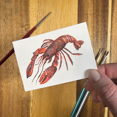 ACEO Watercolor Crawfish, seafood, Louisiana, 3.5x2.5in, watercolor, By Lark Watercolor and Art aceo art card thumbnail 5