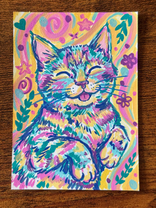 Happy Cat aceo art card