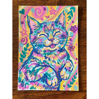 Happy Cat aceo art card thumbnail 1