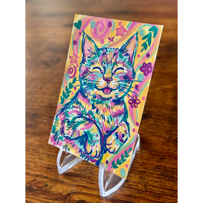 Happy Cat aceo art card thumbnail 2