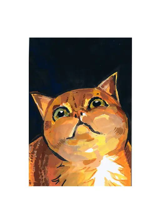 My Derpy Cat, Original Gouache Portrait aceo art card