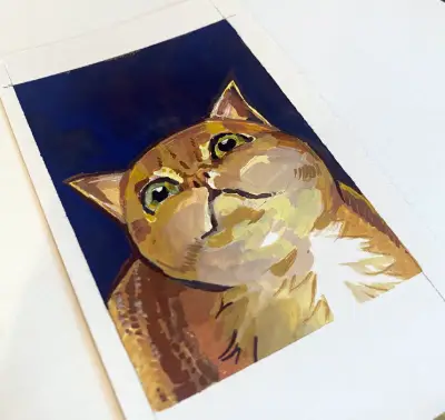 My Derpy Cat, Original Gouache Portrait aceo art card thumbnail 1