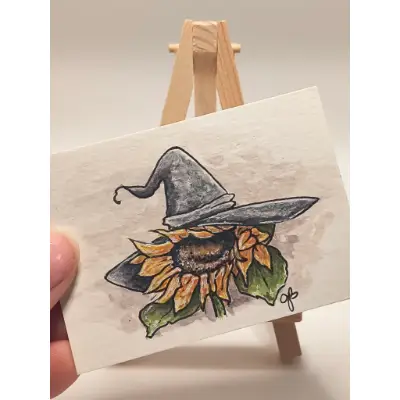Sunflower Witch aceo art card thumbnail 2