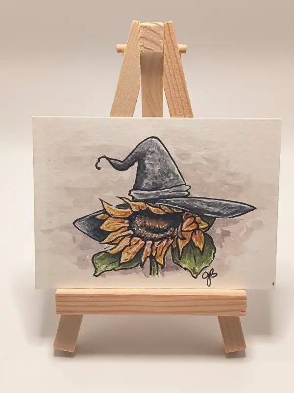 Sunflower Witch aceo art card