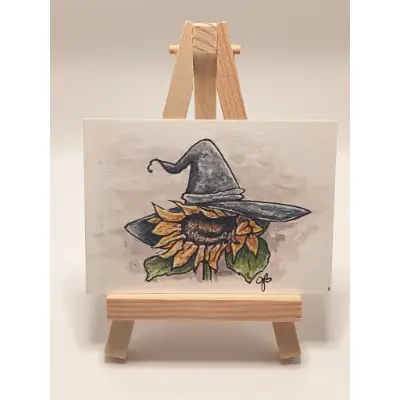Sunflower Witch aceo art card thumbnail 1