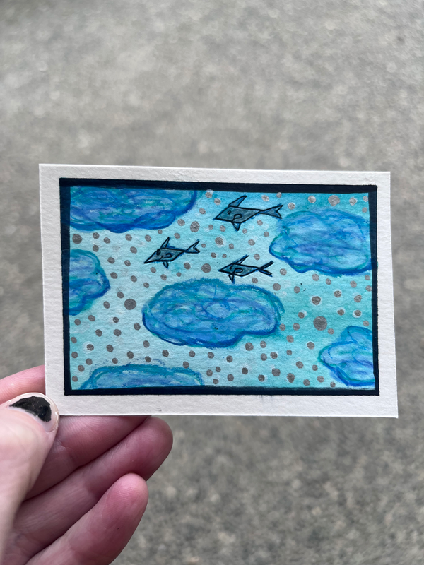 Tiny Flying Fish aceo art card