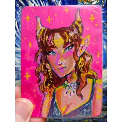 Pretty Tiefling aceo art card thumbnail 1