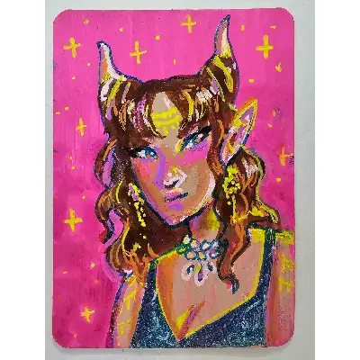 Pretty Tiefling aceo art card thumbnail 3
