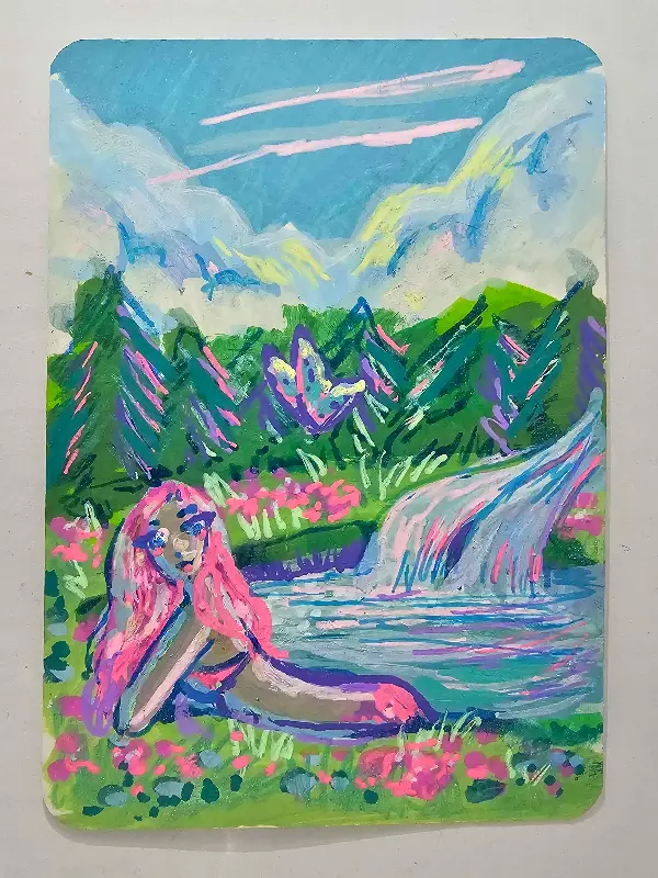 Mermaid in the Pond aceo art card