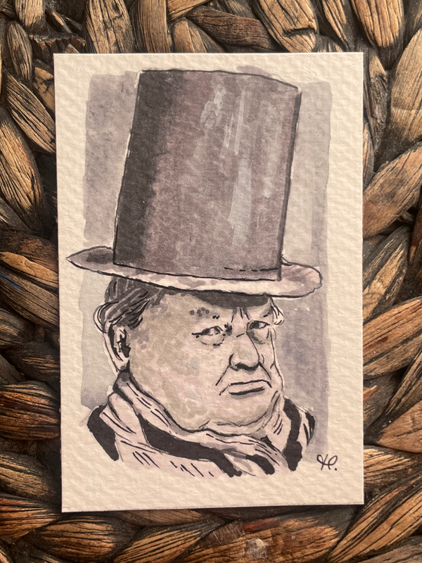 Grumpy in a Top Hat - Portrait aceo art card