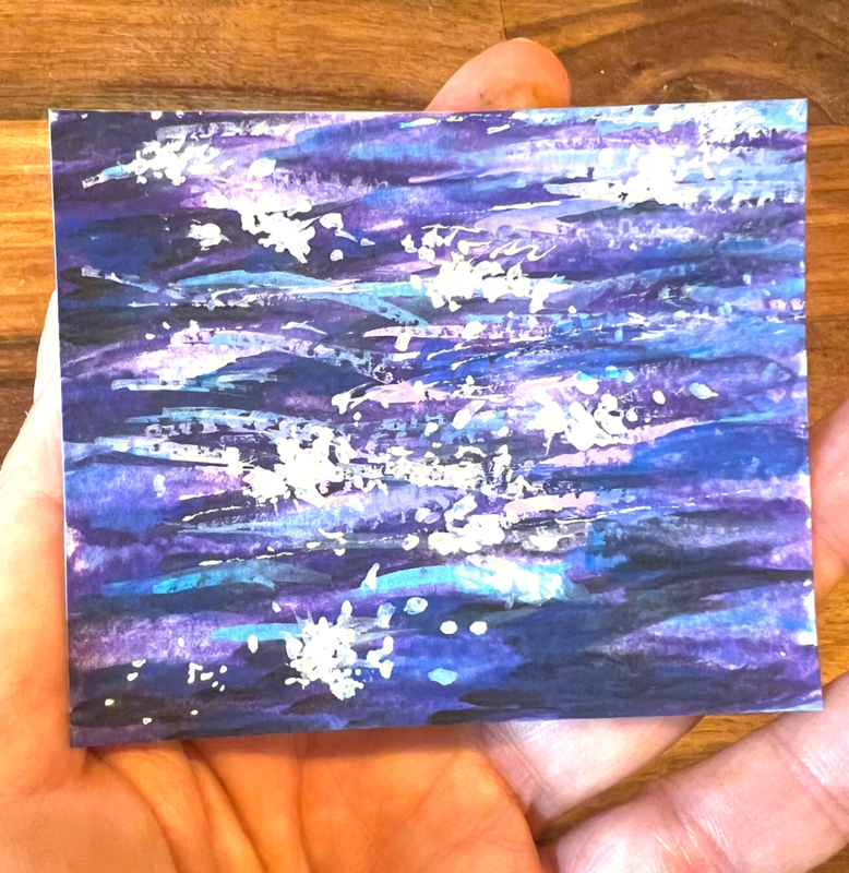 Purple sparkling waves aceo art card
