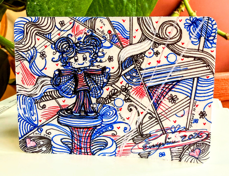 Mini Affirmation ACEO, Index Card with Red, Black, and Blue Ink, Handmade, Signed COA, OOAK aceo art card