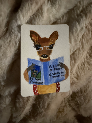 Self Help Deer aceo art card thumbnail 2