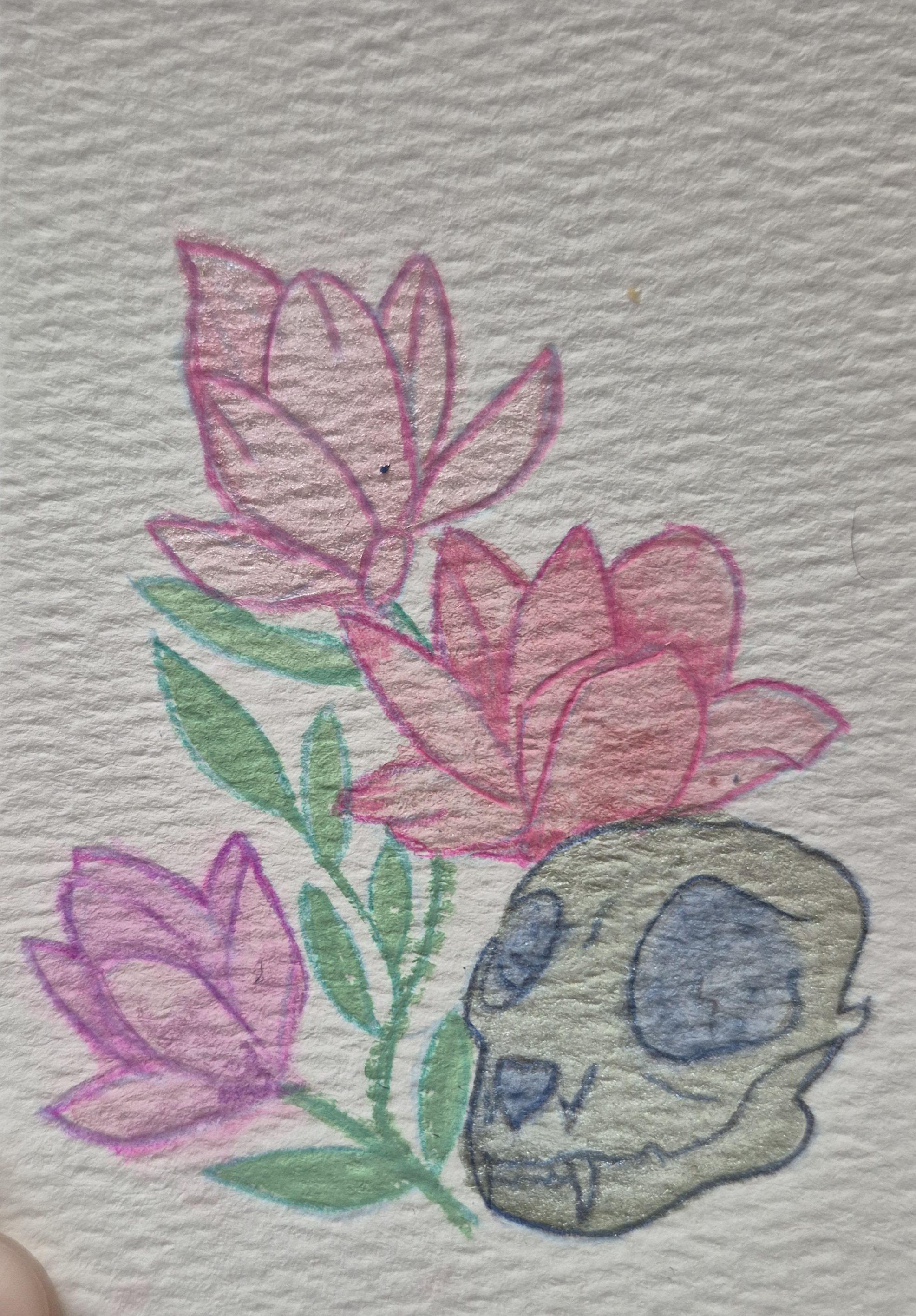 Cat Skull with Flowers aceo art card thumbnail 2