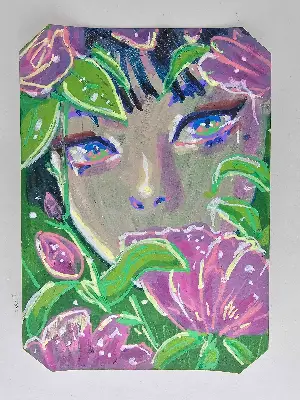 Pink Flowers aceo art card thumbnail 1