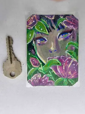 Pink Flowers aceo art card thumbnail 2