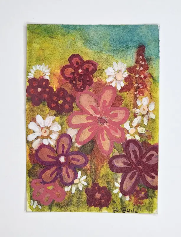 Abstract floral field aceo art card