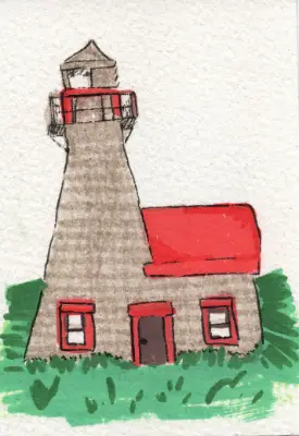 Grey and Red House aceo art card thumbnail 2
