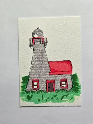 Grey and Red House aceo art card thumbnail 1