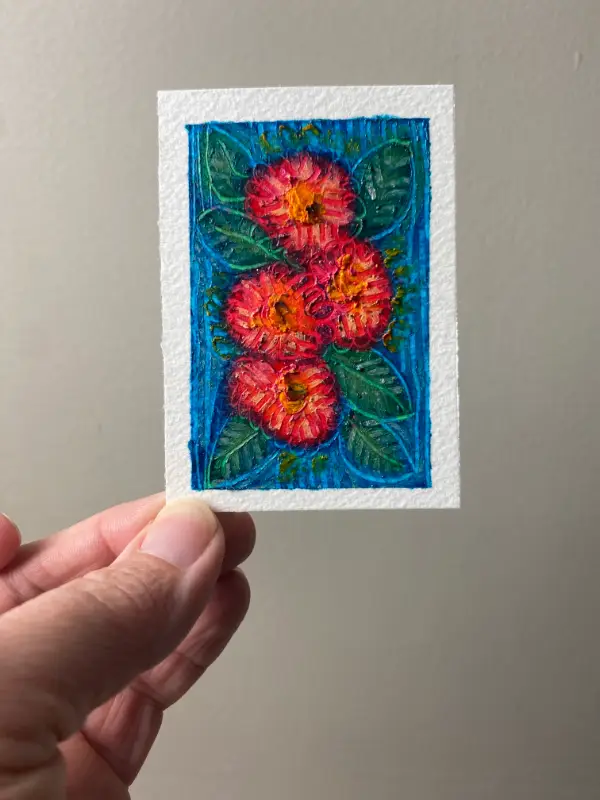 Red Flowers aceo art card