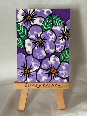 Purple Pansies aceo art card thumbnail 2