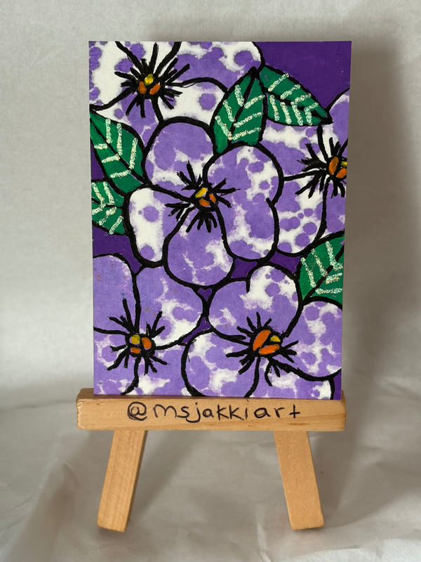 Purple Pansies aceo art card