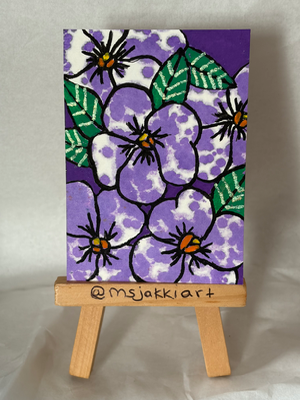 Purple Pansies aceo art card thumbnail 1