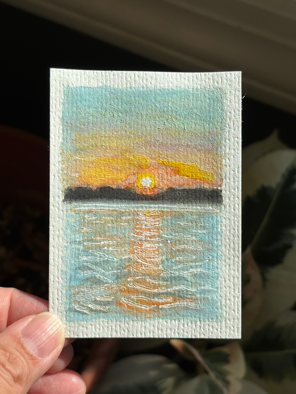 ACEO original, Sunset Kayak Tour aceo art card