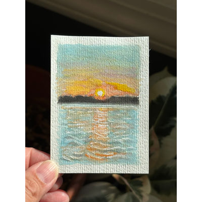ACEO original, Sunset Kayak Tour aceo art card thumbnail 1