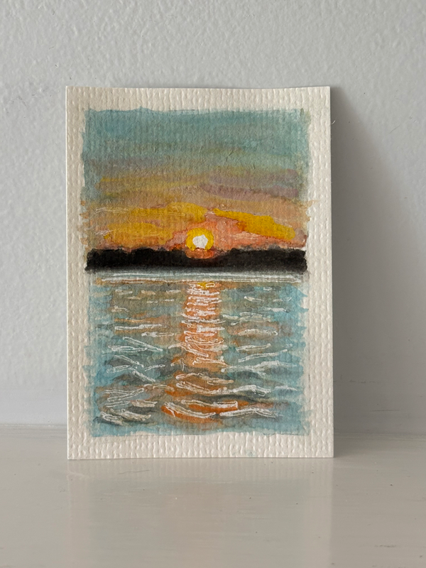 ACEO original, Sunset Kayak Tour aceo art card