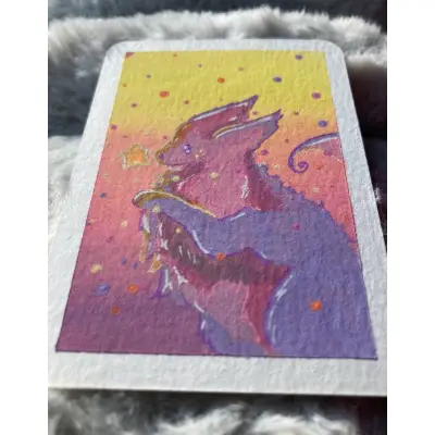 Sunset Foxling aceo art card thumbnail 2