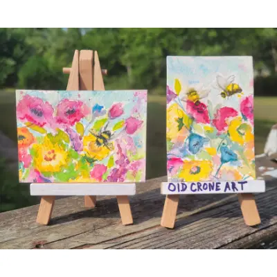 Bidding on 2 paintings Watercolors, Bees Butterfly Poppies aceo art card thumbnail 1