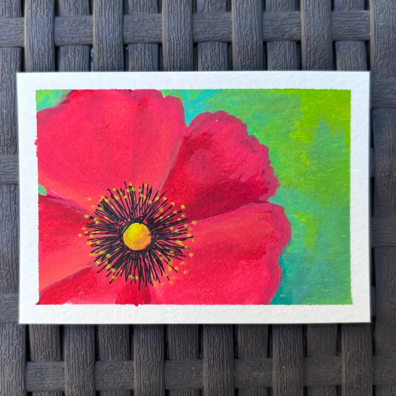 ACEO Original, “Poppy,” Acrylic Paint Markers aceo art card