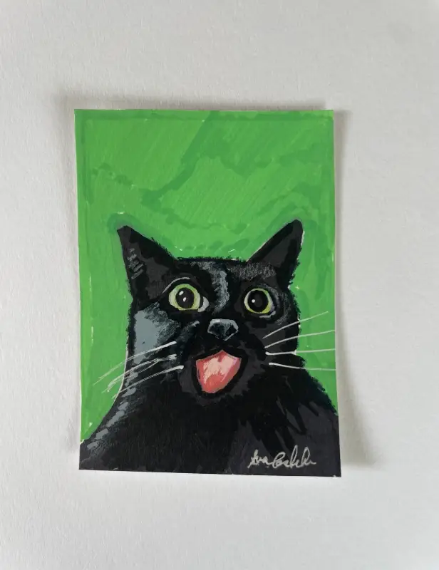 Goofy Cat Portrait aceo art card