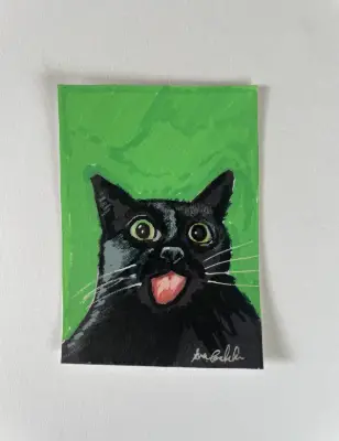 Goofy Cat Portrait aceo art card thumbnail 1