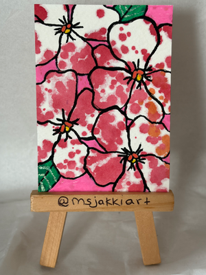 Pink Pansies aceo art card thumbnail 2