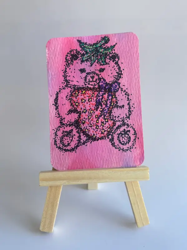 Berry Beary – ACEO Original (Berry Cute Collection 4/8) aceo art card