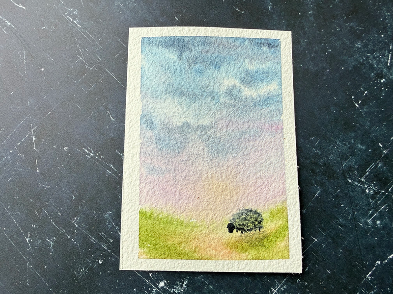 Twilight Sheep, Black aceo art card