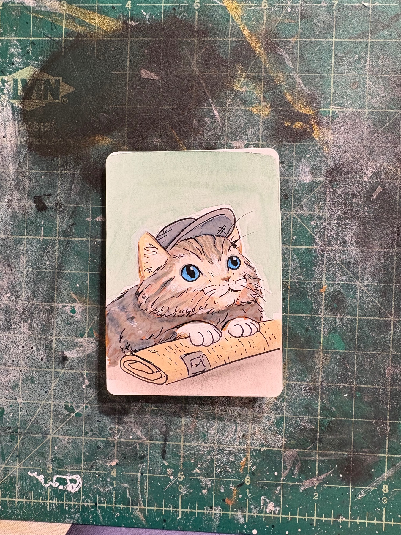 Newsie Cat aceo art card