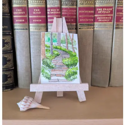 ACEO Original Watercolor Landscape Forest Trees Brick Pathway Unframed 2.5"x3.5" aceo art card thumbnail 1